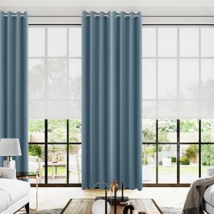 KOUFALL 108 Inch Long Blackout Curtains for Living Room, Grommet Silk Polyester Thermal Drapes 108 Inches Long 2 Panels Set, Dusty Blue