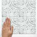 RoomMates TIL4623FLT StickTiles White Tin Peel and Stick Tile Backsplash, 10.5 inch x 10.5 inch, 4 Count (Pack of 1)