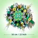 idyllic Irish Festival Aloe Green 22 Inch St Patricks Day Wreath, Four Leaf Clover Wood Sign with Green White Bow, Shamrock Decorations for Front Door Window Indoor Outdoor Holiday Decor