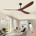 60'' Walnut Ceiling Fan with 3 Wood Blades, 6 Speeds Smart Timing Reversible DC Motor, Modern Black Fan for Indoor/Outdoor Farmhouse/Patios