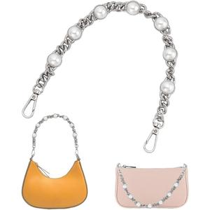 WADORN Pearl Purse Replacement Chain, 14.1 Inch Large Pearl Bead Short Bag Handle Strap Bag Charms Crossbody Decoration Chain for Satchel Clutch Shoulder Hobo Bag Dumpling Pouch, Platinum