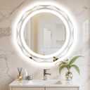 28 Inch Round LED Bathroom Mirror with Lights, Frameless Vanity LED Mirror for Bathroom with Beveled Edge, Backlit Anti-Fog, Dimmable, 3 Colors, Memory Function, Tempered Glass, Shatter-Proof