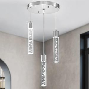 Pendant Lights Kitchen Island Hanging Light Fixture, LED Dining Room Light Fixture 3-Light Brushed Nickel 20W 6000K (9.8in)