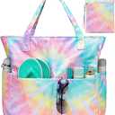 CAMTOP Waterproof Beach Tote Bag for Women Girls with Zipper Foldable Sandproof Pool Swim Bag Travel Carry On Gym (Z-2pcs 2-tie Dye)
