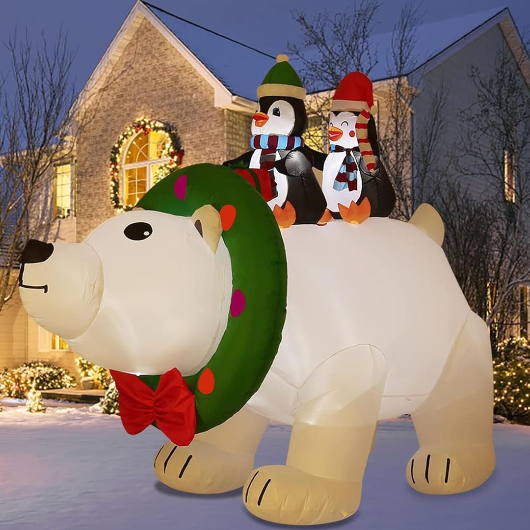 8FT Giant Christmas Inflatable Polar Bear Decorations Outdoor Christmas Inflatables with Led Lights for Holiday Yard Decor Christmas Xmas Indoor Outdoor Yard Decorations