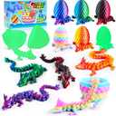 6PCS 3D Printed Easter Dragon Eggs with 3D Printed Dragon Inside, Easter Basket Stuffers Mini Dragon Egg Set Articulated Crystal Dragon Fidget Toy for Adults Teens