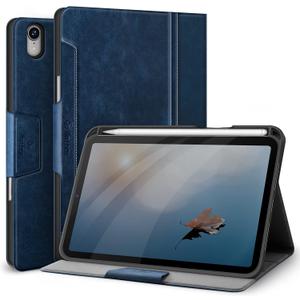 Antbox Case for iPad mini 7 A17 Pro, iPad mini 7th/6th Generation Case (2024/2021) with Pencil Holder Vegan Leather Smart Cover with Auto Sleep/Wake Stand Function (Blue)