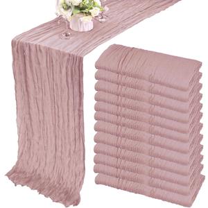 12 Pack 10Ft Cheesecloth Table Runner 35x120 Inch Boho Gauze Rustic Cheese Cloth Long Romantic Table Runner for Wedding Bridal Shower Birthday Party Table Decor (Dusty Pink)