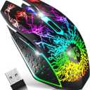 VEGCOO Wireless Gaming Mouse, Rechargeable Gaming Mouse, Silent Optical Mice with 2.4G USB Receiver, 3 Level DPI, 6 Buttons, 7 Colors LED Lights for PC/Mac Gamer, Laptop and Desktop (black)