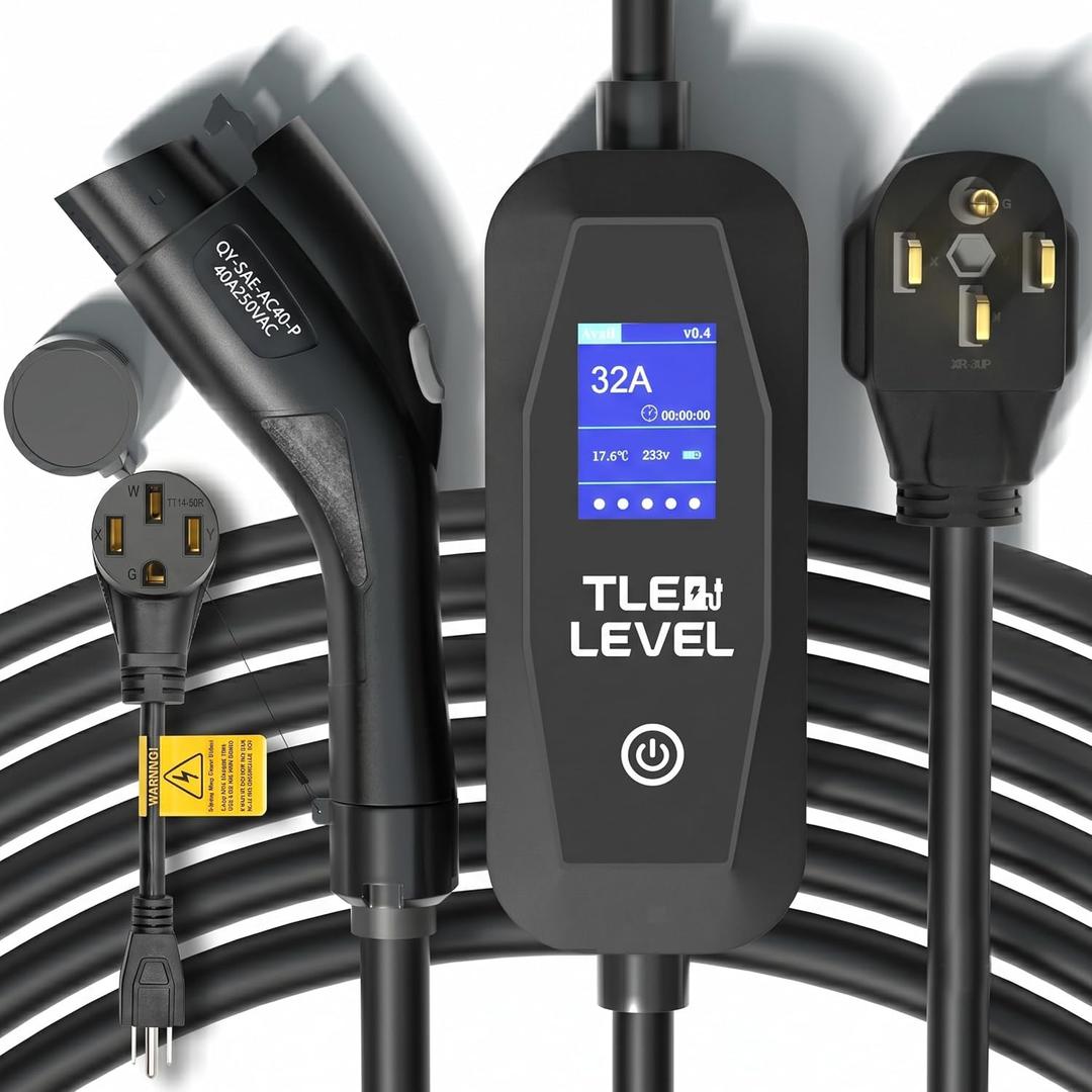 Level 2 EV Charger - Portable 40 Amp 9.6kW EV Charger, NEMA 14-50 Plug Electric Vehicle Charging Stations for J1772 Electric Cars, 25' Cable Smart 240V EV Chargers for Home