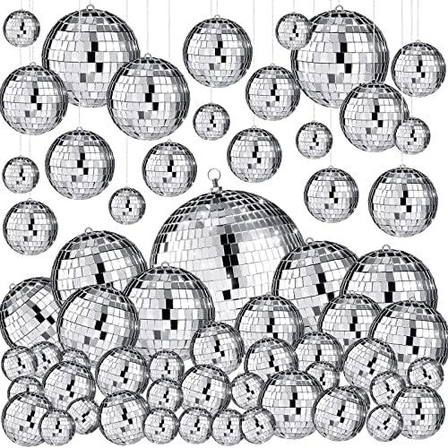 Funtery 100 Pcs Mirror Disco Balls Bulk Assorted Silver Hanging Disco Ball Decor for Home Wedding Birthday Dance Music 70 S Theme Party Christmas Tree Ornaments(1, 2, 3, 4, 6, 8)