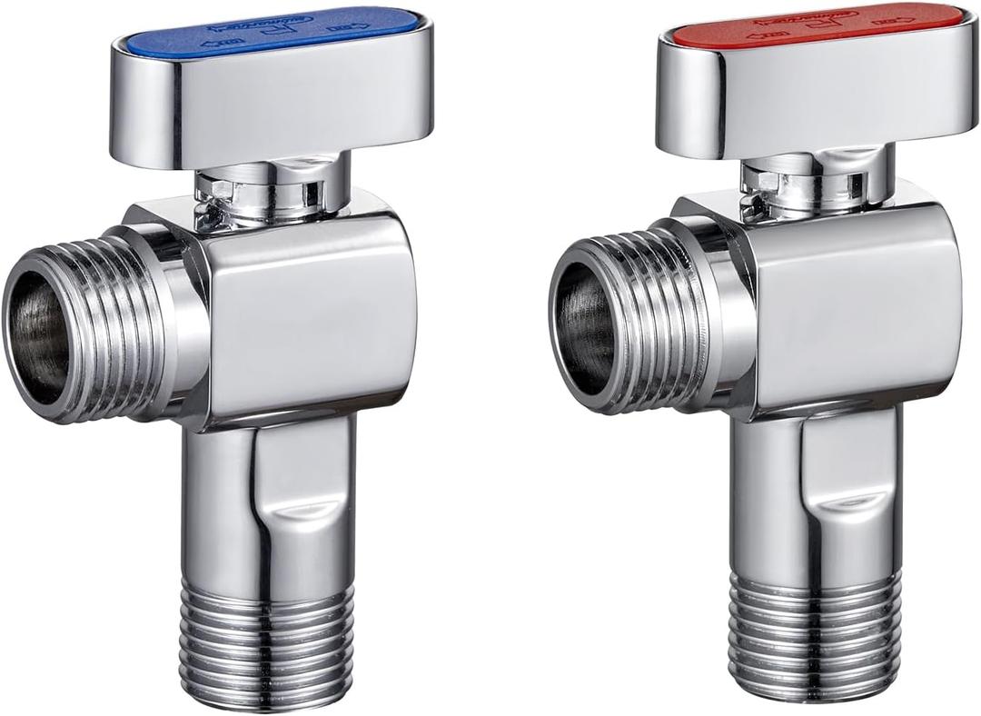 SUBMARINE Angle Stop Valve, Brass Material, 1/2'' Inlet and Outlet Caliber, 1/4 Turn Shut Off Valve, With 3/8'' Adapter, for Hot and Cold Water2 Pack (Blue & Red)