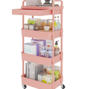 Calmootey 4Tier Rolling Utility Cart with Drawer,Multifunctional Storage Organizer with Plastic Shelf & Metal Wheel,Storage Cart for Kitchen,Bathroom,Living Room,Office,Pink
