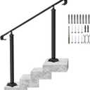 VEVOR Outdoor Staircase Handrail, Adjustable Wrought Iron, Thickened Railings for Porch & Deck (Black 4-5 Step)