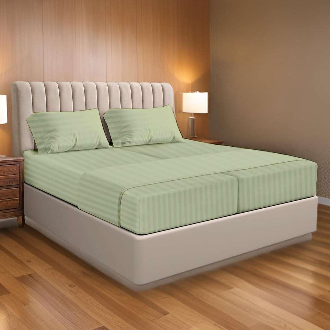 Ready To Rest Split California King 5 Piece Bed Linen Set- 100% Egyptian Cotton- 400 TC- Deep Pocket- Adjustable Split Sheets- Sage Stripe