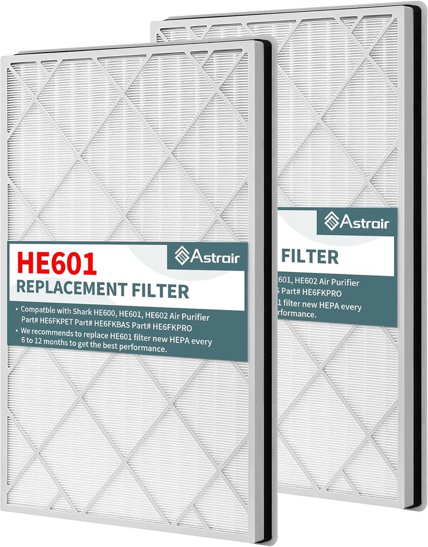 2-Pack HE601 HEPA Filter Replacement, Compatible with Shark Air Purifi-er 6 (HE601 & HE602) Part, HE6FKPET, True HEPA for Shark HE601 Air Purifi-er Filt-er Replacement