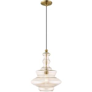 Livex Lighting 41224-01 Art Glass - 18.5" One Light Mini Pendant, Antique Brass Finish with Champagne Glass