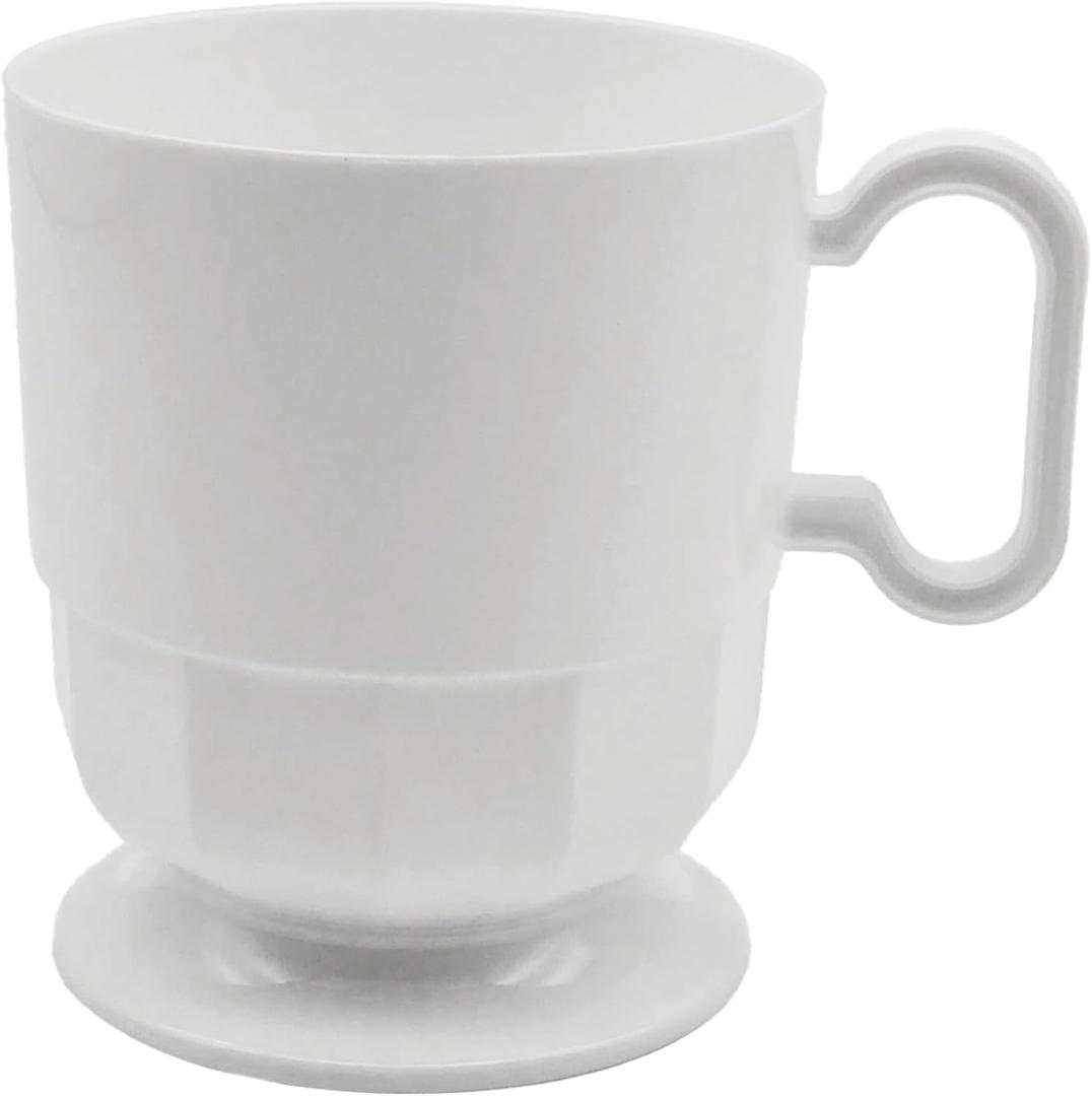 Party Essentials 8-Ounce Hard Plastic Coffee Cup/Tea Mug with Handle, 20-Count, Deluxe White