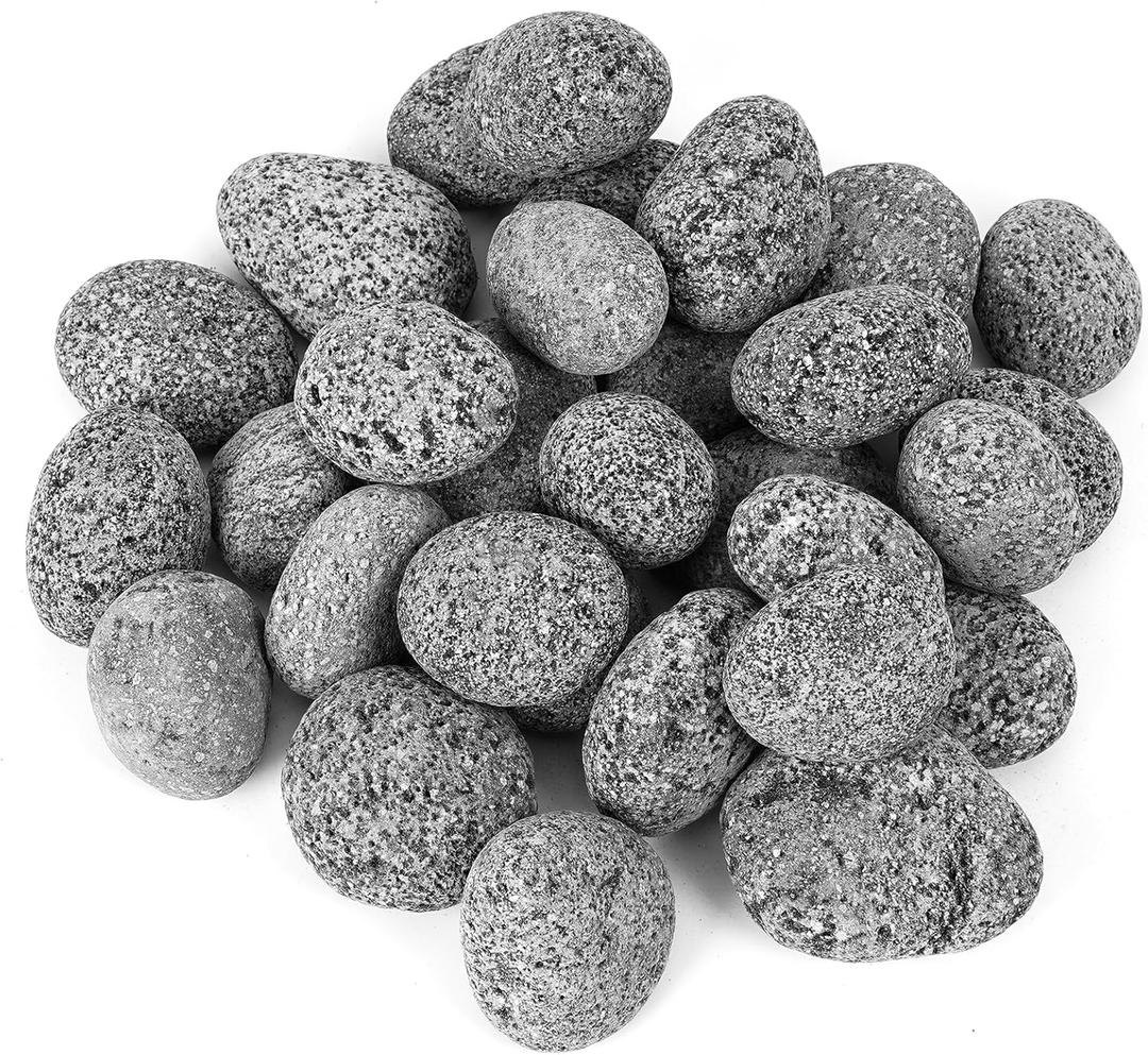 Skyflame Black Natural Tumbled Stones Round Lava Rock Pebbles for Indoor Outdoor Gas Fire Pit | Fireplaces | Garden Landscaping Decoration | Cultivation of Potted Plants | 10 Pounds | 1-2 Inch Size