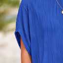 PRETTYGARDEN Women's Tops 2025 Summer Casual Crewneck Short Sleeve Textured Shirts Going Out Work Blouse Basic Tunic Top (Blue, L)