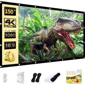 AAJK Outdoor Projector Screen 150 inch, Washable Projector Screen 16:9 Foldable Anti-Crease Portable Projector Movies Screen for Home Theater Outdoor Indoor Support Double Sided Projection