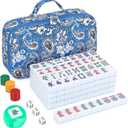 Suncle American Mahjong Tile Set X-Large 166 Blue Back Tiles 1.4" Large Size Tile with Carrying Travel Case, English Manual, Pro Complete Mahjongg Game Set