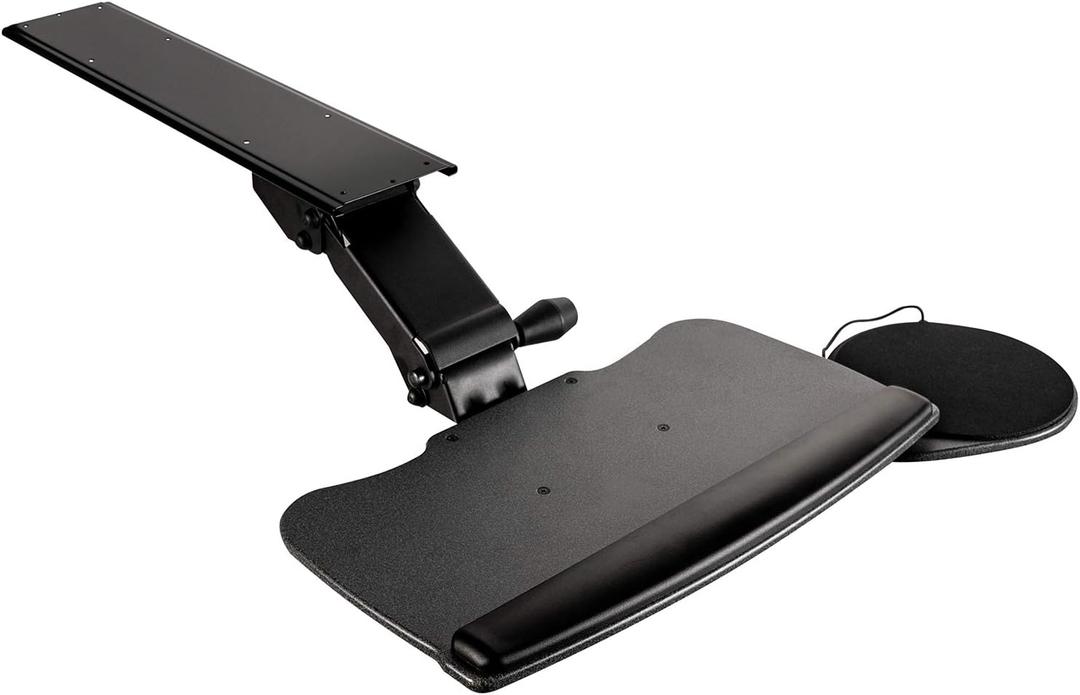 Under Desk Keyboard Tray, 20" x 11" Tray, 23" Track, Dynamic Height Adjust, Undermount Sliding Computer Keyboard and Mouse Tray with Wrist Rest, Swivels 360°, Adjustable Height and ±15° tilt 