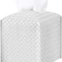 Tissue Box Cover PU Leather Tissue Holder Square Facial Tissue Case Facial Paper Organizer Dispenser for Bathroom, Vanity Countertop, Tabletop, Car, Misty Gray