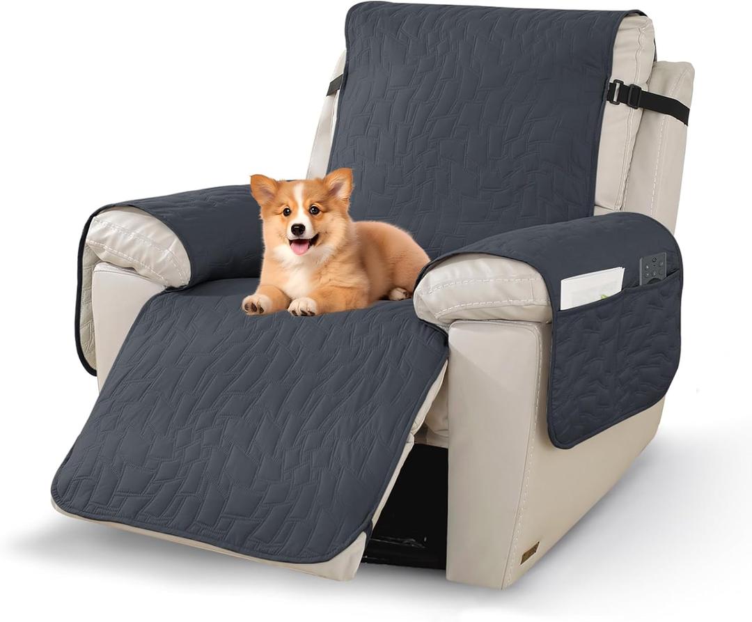 Pet Recliner Chair Covers,100% Waterproof Recliner Cover,Dark Gray | 28",100% Waterproof Slipcover, Non-Slip, Storage Pouch, Laundry Safe, Adjustable Bands, Pet Friendly Guard, Durable.