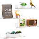 Yieach 4 Pack Acrylic Shelves for Wall Storage,No Drilling Adhesive Shelves,Clear Stick On Bathroom Wall Shelf Organizers,Plastic Floating Shelves for Perfume,Funko,Lego,Skincare,Bookshelf for Kids
