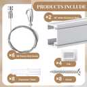 2 Set 56" Picture Rail Hanging System Including 2 Pcs 56" Aluminum Rails, 6 Steel Cables, 6 Hooks, 4 End Caps and Installation Hardware for Large Picture Poster Gallery Museum Home