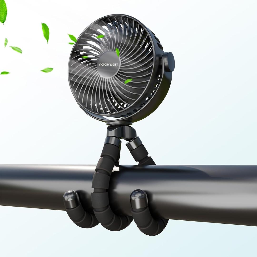 VICTORY & GIFT Portable Stroller Fan Handheld Fan 4 Wind Speeds, 4000mAh360 Rotatable for Travel/Camping/Treadmill/Car Seat/Bedroom