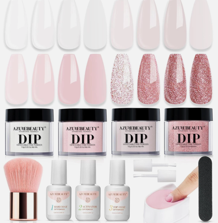 AZUREBEAUTY 4 Colors Dip Powder Nail Kit Starter, Transparent Nude Neutral Pink