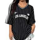 SOLY HUX Women Striped T Shirt Striped T Shirt V Neck Half Sleeve Oversized T Shirt Streetwear, S