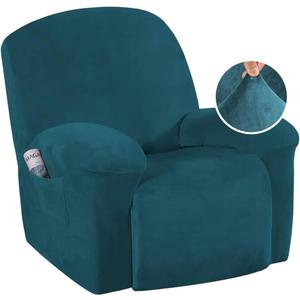 H.VERSAILTEX Velvet Soft Recliner Covers for Large Recliner 1 Piece Couch Cover Recliner Covers Stay in Place with Elastic Bottom, Anti-Slip Foams Attached (Deep Teal, Large)
