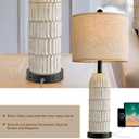 OYEARS 26.5" Bedside Table Lamps Set of 2, Farmhouse Table Lamp with USB A+C Charging Ports,Vintage Nightstand Lamp for Bedrooms and Living Rooms, Retro Resin End Table Lamp with Linen Shade,Black