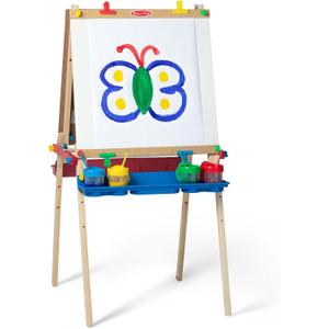 Melissa & Doug Deluxe Wooden Art Easel for Kids with Dry-Erase Board, Chalkboard & Drawing Paper Roller, Folding Double-Sided Toddler Easel, Preschool Learning Toys for Girls & Boys Ages 3+, 47" H x 27" W x 26" L