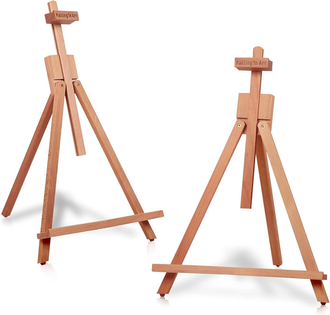 Falling in Art Beechwood 25 Tabletop Easel Display Stand Set for Painting- Holding Canvas Up to 22 1/2 Inches High, Pack of 2 Artist A-Frame Tripod with Rubber Feet, Portable Photo and Sign Holder