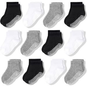 CozyWay Toddler Socks With Grippers Non Slip Low Cut Grip Socks for Girls and Boys Soft Comfy Cotton - 12 Pack (3-5T)