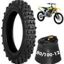 80/100-12 Dirt Bike Tires Set, 3.0-12 Tire and 80/100-12 Dirt Bike Tube with Bent Valve, Tire Replacement 12 Inch Rear for Pit Bike Motocross E-Scooter Off Road Motorcycle