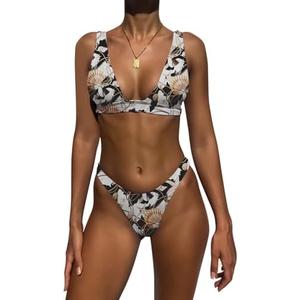 Bathing Suits for Women Deep V Neck Sexy Two Piece Bikini Sets for Women Thong Halter Cheeky Swimsuit, Small