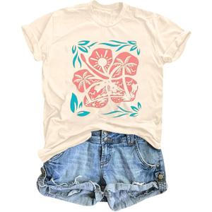 Vintage Wildflowers Graphic Shirt Women's Casual Holiday Short Sleeved T-Shirt Boho Floral Printed Tee Fall Tops