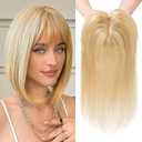 REECHO Real Human Hair Toppers for Women, 10 Inch with Bangs, Golden Blonde