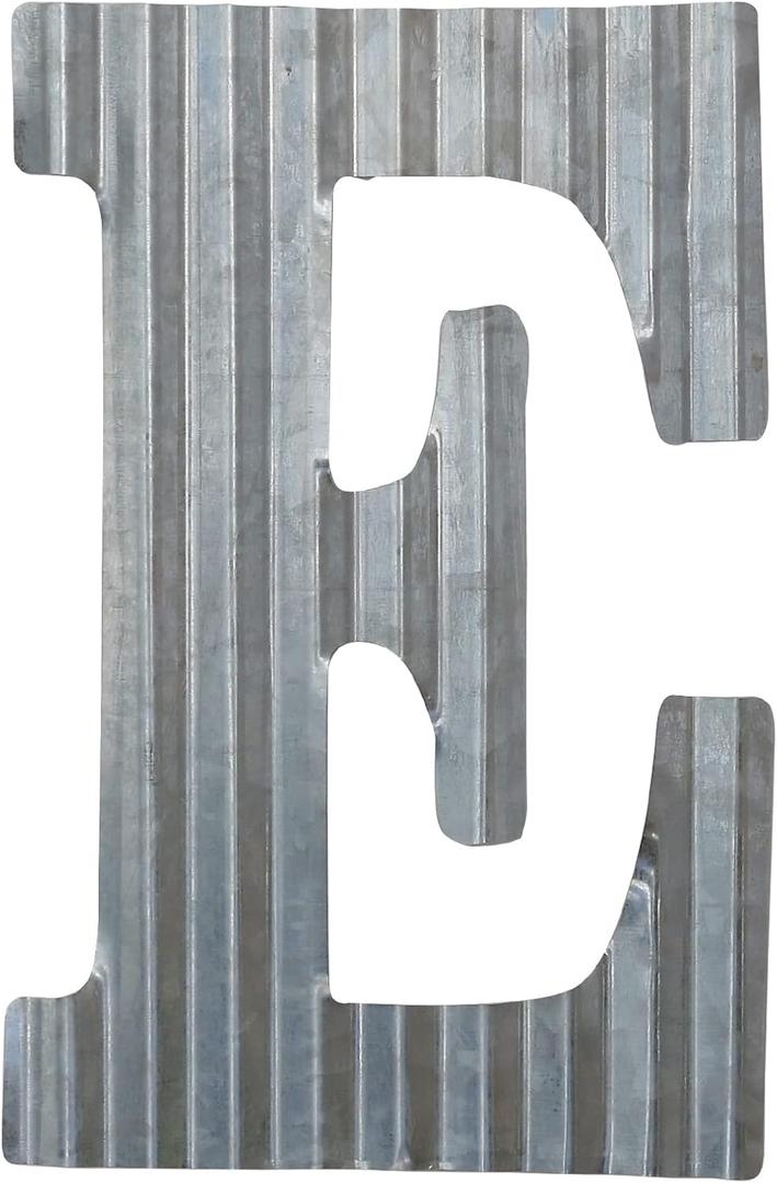 COLLECTIVE HOME - 12" Metal Letter Wall Decor, Galvanized Steel Numbers, Rustic Hanging Decor Symbols, Corrugated Metal Decoration, House Number (E)