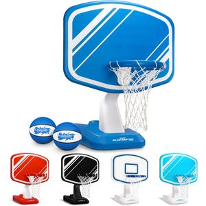 GoSports Splash Hoop Swimming Pool Basketball Game, Includes Poolside Water Basketball Hoop, 2 Balls and Pump  Choose Your Style (Blue)