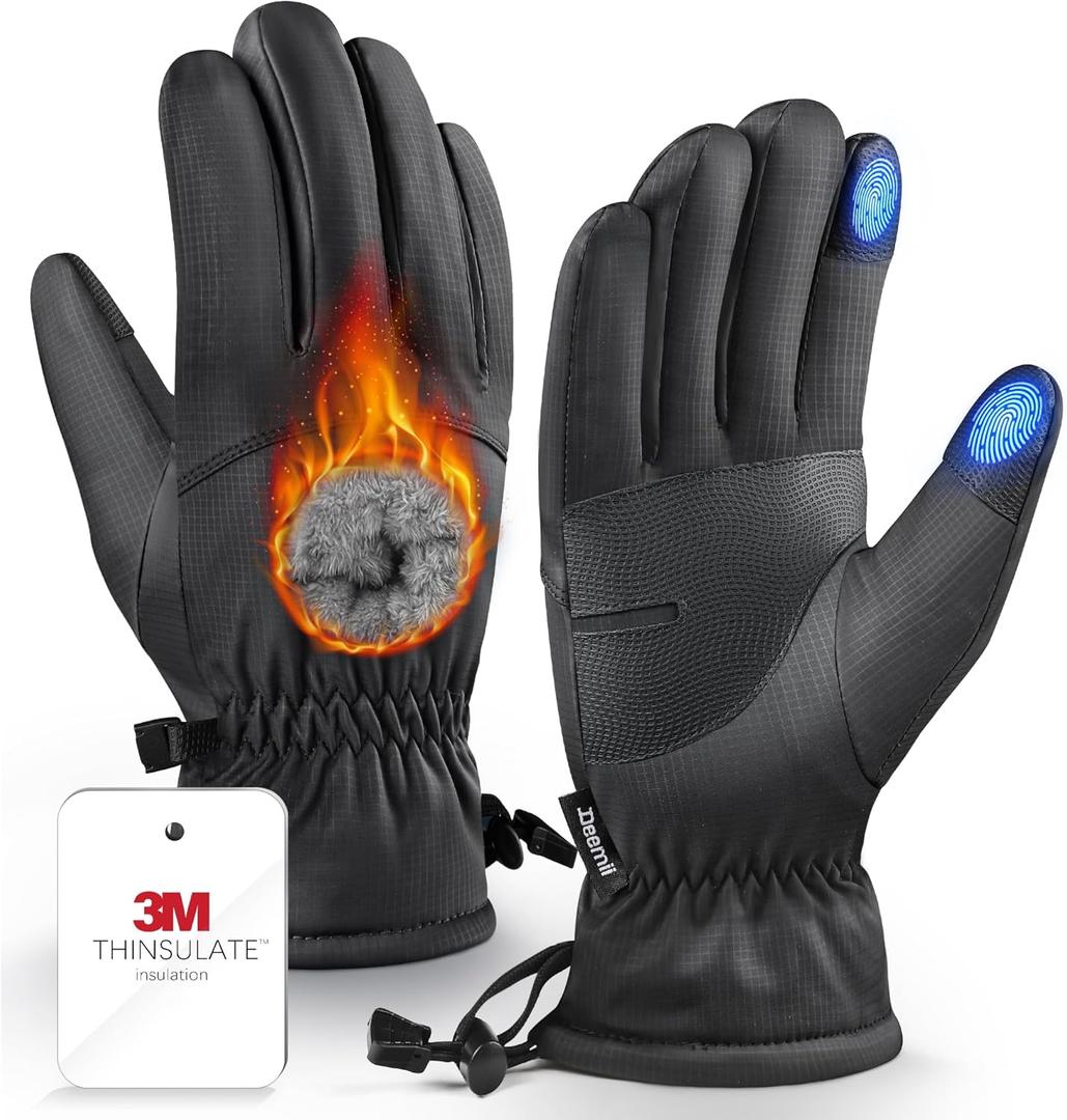 -10 Winter Gloves Men Women Made with 3M Insulation & Plush Lining, Windproof & Water-Resistant Glove for Cold Weather with Touchscreen Fingers, for Running (Small, Grey)