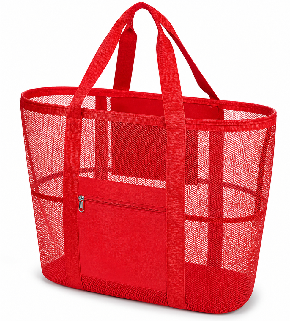 Large Mesh Beach Tote 2 Pack, Red