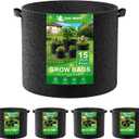Land Guard 4-Pack Fabric Grow Bags 15 Gallon, Thickened Nonwoven Garden Pots, Growing Bags with Handles, Black