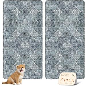 Nunubaby Washable Pee Pads for Dogs, Stylish, Non-Slip and Leak-Proof Pee Pads. Reusable Potty Pads for Dogs for Crates and Floors.(Blue/Multi, 36" x72" )