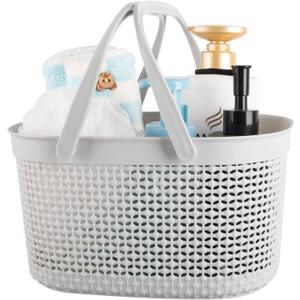 Rejomiik Portable Shower Caddy Basket, Plastic Organizer Storage Tote with Handles for Bathroom, College Dorm, Kitchen, Grey